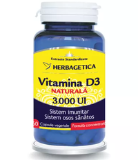 Herbagetica Vitamina D3 Naturala 3000 UI - 60 Capsule Vegetale pentru Imunitate - 1
