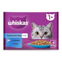 WHISKAS Selectii cu Pește, Somon si Ton, Plicuri Hrană Umedă pentru Pisici, Multipack 85g x 4 - 1