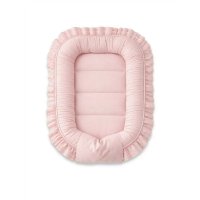 MimiNu Baby Nest pentru Bebelusi, Colectia Royal Powder Pink, 55 x 75 cm, cu Volanase, Bumbac Oeko-Tex 100% - 1