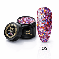 Twinkle Color Gel EVERIN 5ml – 05 | Gel Color Roz-Lila Holografic cu Sclipici Multicolor pentru Manichiură Profesională - 1