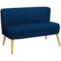 HOMCOM Canapea Retro pentru 2 Persoane cu Picioare din Lemn, Dimensiuni 117 cm x 56,5 cm x 77 cm, Albastru | Aosom Romania - 1