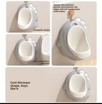Pisoar pentru baieti Little Mom Grey Dino, cu vas colector detasabil, design ergonomic si suspendabil, dimensiune 30 x 26 cm - 7