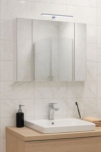 Dulap baie suspendat SERENA cu oglinda, iluminare LED, 3 usi, alb, 80x15x68 cm - 1