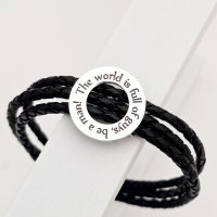 Bratara barbati model Compas cu mesaj personalizat - Argint 925 si Piele - 1