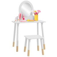 AIYAPLAY Set de Coafură pentru Copii cu Taburet - 2 Piese pentru Varsta 3-6 Ani - Alb | Aosom Romania - 1
