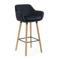 Scaun de bar negru din catifea ABS 1271 cu picioare din lemn - 1