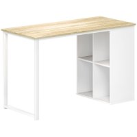 Birou computer HOMCOM, 4 rafturi deschise, picioare antiderapante, 120 x 54 x 75 cm, finisaj stejar - 1