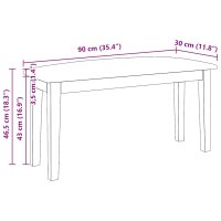 Banca din lemn masiv de hevea 90 cm alb si maro - 10