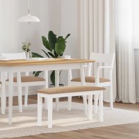 Banca din lemn masiv de hevea 90 cm alb si maro - 2
