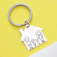 Breloc Casuta cu membri familie gravati -Mama, Tata si 2 copii - Argint 925, otel inoxidabil - 1