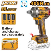 Masina de Insurubat cu Impact INGCO CIWLI20451, 20V Brushless, 405Nm, 0-2400 rpm, 0-3000 bpm, prindere 1/2" - 1