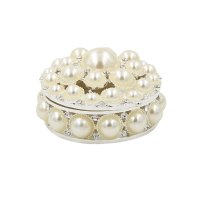 Cutie Bijuterii Rotunda AZAY 5 cm cu Decoratiuni Perle si Strasuri – Eleganta si Rafinament - 5