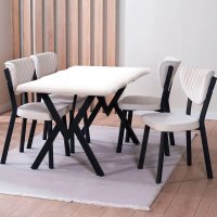 Set Masa de bucatarie Barton din MDF cu 4 Scaune din metal, culoare bej, 140 cm - 1