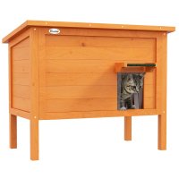 PawHut Casa pentru Pisici de Exterior, Rezistenta la Intemperii, 1 Fereastra, 1 Intrare, Dimensiuni 85 x 50 x 68.5 cm, Portocalie si Verde - 1