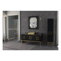 Set mobilier baie Pierre Cardin Mercury 3 piese 150 cm, negru-auriu - 2