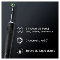 Set 2 x Periuta de dinti electrica Oral-B Vitality Pro, Curatare 2D, 3 programe, 1 Incarcator, 2 Capete, Negru/Violet - 3