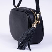 Geanta crossbody din piele naturala neagra cu ciucure decorativ - 1
