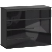 HOMCOM Comoda moderna, sideboard cu 5 sertare, raft ajustabil si usa Soft-Close, finisaj negru lucios | Aosom Romania - 1