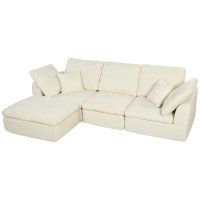 HOMCOM Canapea modulara cu otomană reversibilă, design L, chenille moale, alb-crem - 1