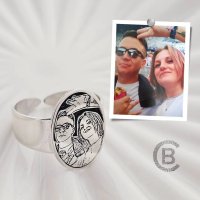 Inel personalizat cu fotografie - Amintire oval - Model fotogravura in relief - Argint 925 - 1