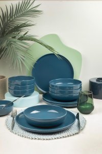 Set de masa Hermia din portelan albastru inchis, 12 piese elegante - 3