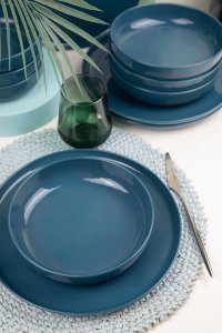 Set de masa Hermia din portelan albastru inchis, 12 piese elegante - 1