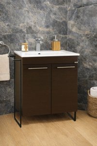 Set Baza Front MDF si Lavoar Seria 054, Cadru Metalic, 60 cm, Wenge, Montat - 1