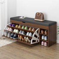 Dulap pentru Pantofi Tip Bancheta 100 x 30 x 51 cm - Alb/Maro/Gri - 1