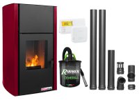Termosemineu pe peleti Fiama Confort 25 kw Bordeaux - Pachet complet cu Pompa, Termostat Salus, Aspirator Cenusa si Kit evacuare - 1