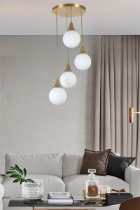 Lustra, Opviq, metal si sticla, alb auriu, diametru 30 cm, inaltime 70 cm - 3