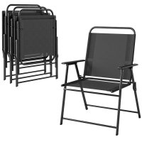 Set de 4 Scaune de Camping Pliabile Outsunny cu Spatar Inalt si Cotiere, Tesatura Textilene Neagra - 1