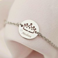 Chic Bijoux bratara personalizata pentru copii, banut de 12 mm din argint rodiat cu diamant natural - 1