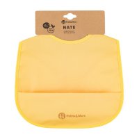 Baveta impermeabila cu buzunar PetiteMars Nate, fara pvc si ftalati, 37x27 cm, 6 luni+, prindere velcro, Ocru - 3