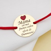 Bratara Mama, cadou de la Dumnezeu - Argint 925 placat cu Aur Galben 18K si inima cu email rosu - Snur reglabil, diverse culori - 1