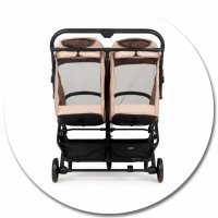 Carucior pentru gemeni Adamex Alto Bej - Pliere automata, copertina XXL, capacitate 22 kg, omologat EN1888, 6 luni+ - 2