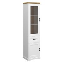 Vitrina RIVA, 2 usi, 1 sertar, geam, alb + stejar harbor, 52,4x41x212,6 cm - 1
