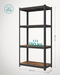 Raft metalic Songmics, Negru, Capacitate 520 kg, Dimensiuni 40 x 80 x 160 cm - 9