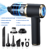Aspirator Auto Wireless 4 in 1 N2L Store®, 10000 PA, Motor Brushless, 50000 RPM, Suflare/Vacuum, HEPA - 6