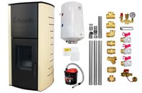 Pachet Termosemineu pe peleti Fornello Royal Ivory 18 kW, complet echipat cu pompa, vas expansiune, automatizare, culoare crem, Boiler, kit evacuare 3.5 ml, Termostat Salus 091FLRFV2 Aspirator Cenusa si Fitinguri - 1