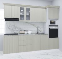 Set Bucatarie SPACE 260 cm, 7 Corpuri cu Cuptor si Microunde, Blat Termorezistent, Fronturi MDF Crem - 1