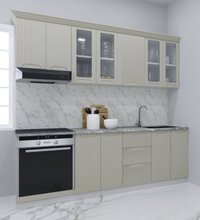 Set bucatarie SPACE 220 cm, 8 corpuri, corp cuptor, cu sertare, blat termorezistent, fronturi MDF, crem - 1