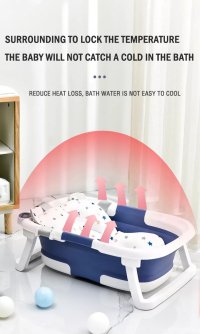Cadita bebelusi ultrapliabila Little Mom Blue, cu pernuta moale plutitoare, termometru incorporat, display digital, cu dop pentru evacuarea apei, suport cap de dus, antiderapant, material Non-Toxic - 1
