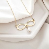 Colier infinit personalizat cu mama si picatura de perla - Argint 925 placat cu Aur Galben 18K - 1