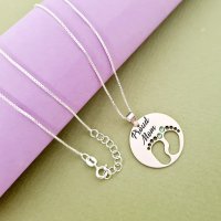 Lantisor personalizat Proud Mom cu picioruse decupate si cristale Swarovski - Argint 925 - 1