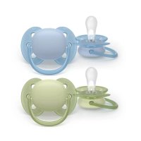 Set 2 suzete ortodontice Philips Avent Ultra Soft, 0-6 luni, Fara BPA, Albastru/Verde, pentru pielea sensibila - 1