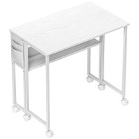 Birou pliabil HOMCOM 80cm cu raft si roti, alb | Aosom Romania - 1