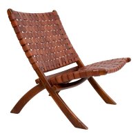 Scaun pliant Perugia cu tapițerie din piele naturală, maro, 74x66x73 cm - 1