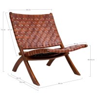 Scaun pliant Perugia cu tapițerie din piele naturală, maro, 74x66x73 cm - 3