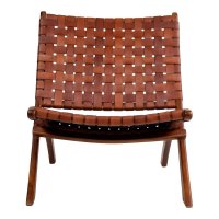 Scaun pliant Perugia cu tapițerie din piele naturală, maro, 74x66x73 cm - 4