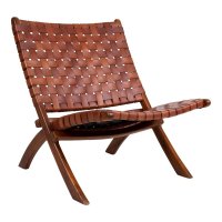 Scaun pliant Perugia cu tapițerie din piele naturală, maro, 74x66x73 cm - 5